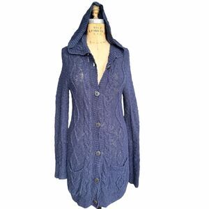 Lucky Brand Navy Blue Hooded Knit Cardigan with Buttons Size S